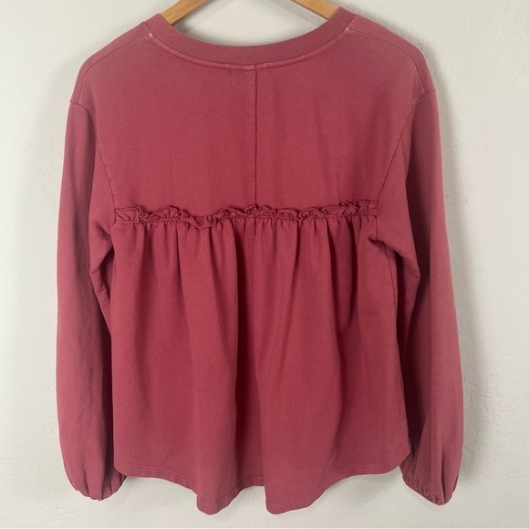 NEW Anthropologie‎ T.La Burgundy Pink Ruffle V-Neck Sweatshirt Size Small - Picture 6 of 9
